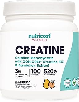 Creatine Monohydrate Powder for Women, Micronized, Peach Mango, 100 Servings - Vegetarian, Non-GMO, Gluten Free