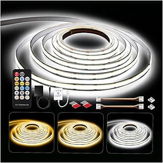 COB LED Strip Lights, Tunable White(2700K-6500K) COB LED Lights with 3040 LEDs, 24V Adapter, RF Remote, Dimmable High Density Uniform LED Strip for Bedroom, Kitchen, Cabinet, CRI90+, 16.4ft