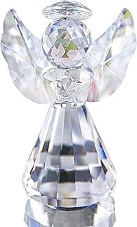 HDCRYSTALGIFTS 3inch Crystal Guardian Angel Figurine Paperweight Decor Glass Christmas Angel Statue Ornaments Art Collectible Gift for Women (Clear)