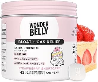 Wonderbelly Bloat + Gas Relief, Extra Strength Chewable Tablets, with 125 mg Simethicone, No Talc or Dye, Strawberry Shortcake, 42 Count
