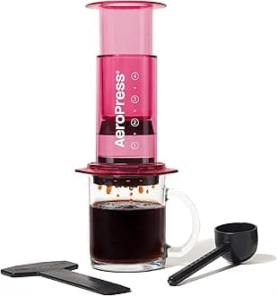 Clear Pink Coffee Press - All-in-One French Press, Pour-Over & Espresso Style Manual Brewer, 2 Min Brew for Less Bitterness, More Flavor, Small Portable Coffee Maker, Travel & Camping