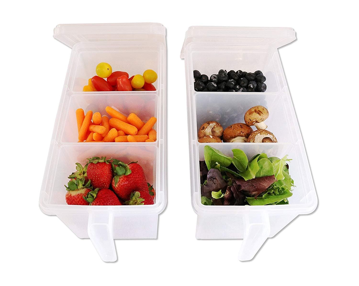 AB SALESPlastic 3 Smaller Square Bins Refrigerator Food Storage Organizer Container Boxes with Handle, Lid (Clear) - 2 Sets
