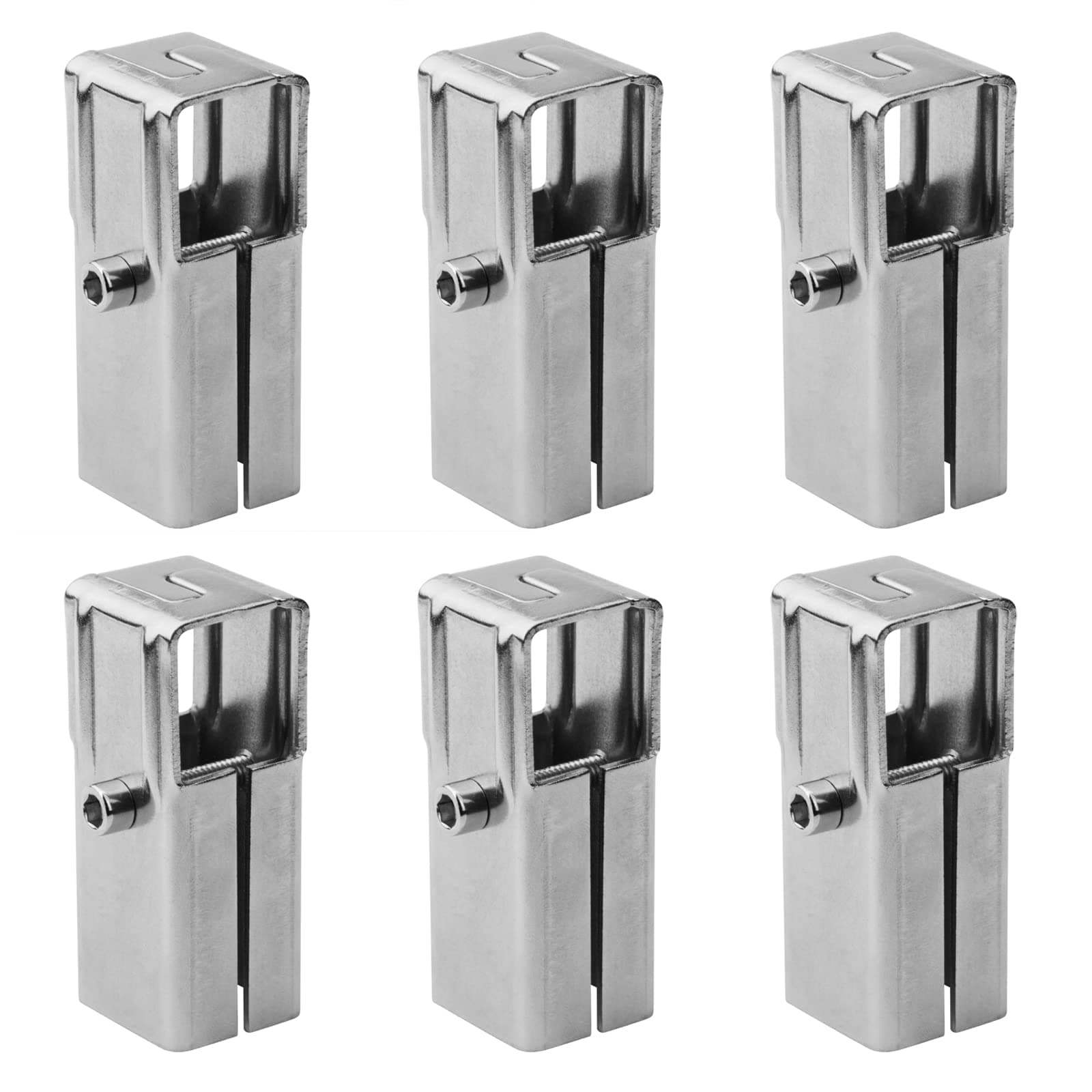 6 Pcs 1" Split Square Tube Connector, Stainless Steel 2 Way T Shape Square Tube Clamp