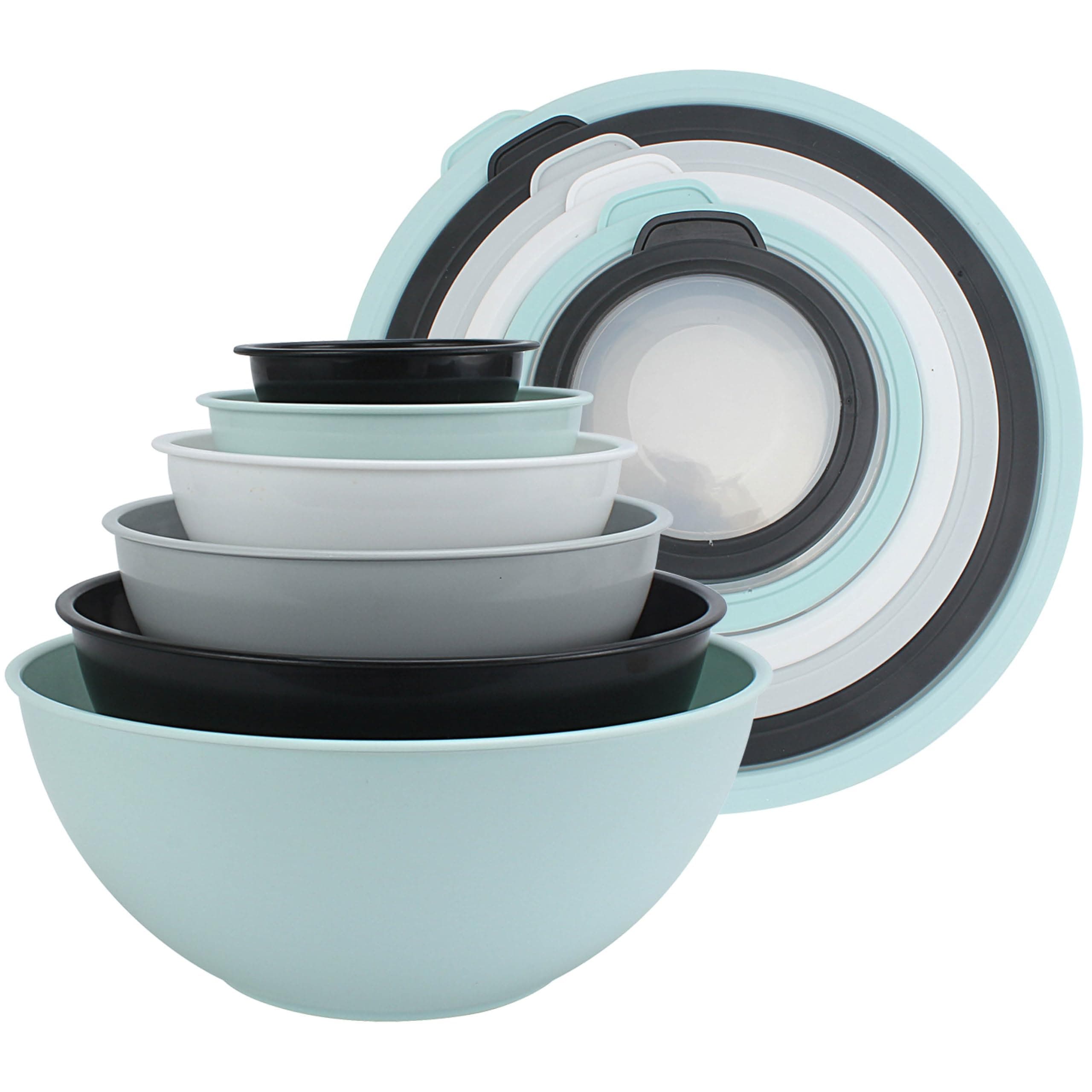 COOK WITH COLOR Mixing Bowls with TPR Lids - 12 Piece Plastic Nesting Bowls Set includes 6 Prep Bowls and 6 Lids, Microwave Safe Mixing Bowl Set (Mint)