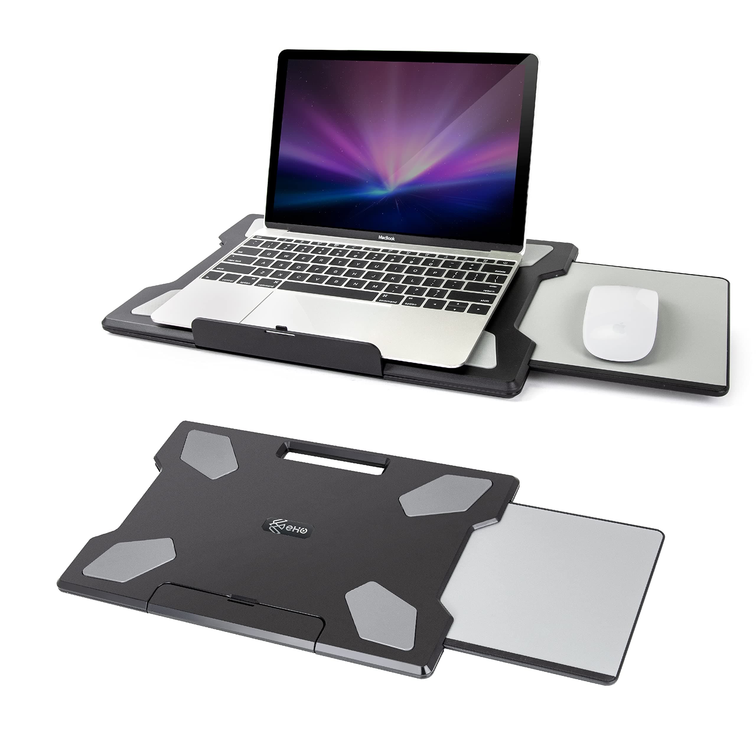 Laptop Lap Desk with Retractable Mouse Pad, Portable Ergonomic Lap Pad with Heat Shield and Foldable Stopper, Lightweight Travel Lapdesk Fits up to 16" Laptops, Bed Sofa or Work Use