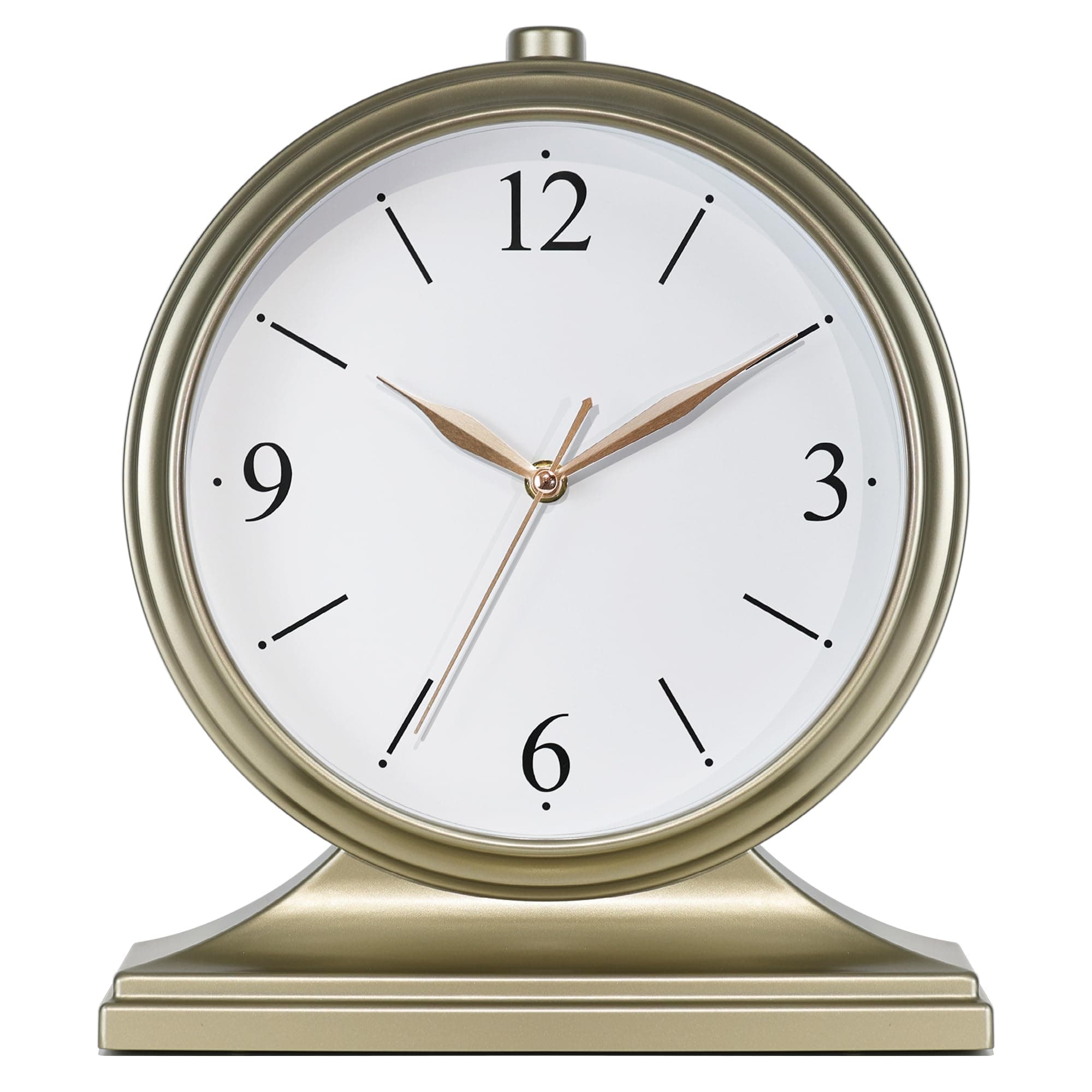 Vintage Desk Clock Silent-Non-Ticking 10-inch dial Table Clock,Retro Mantel Clocks and Easy to Read for Living Room, Bedroom, Shelf Decoration, Fireplace, Farmhouse Decor (Gold)