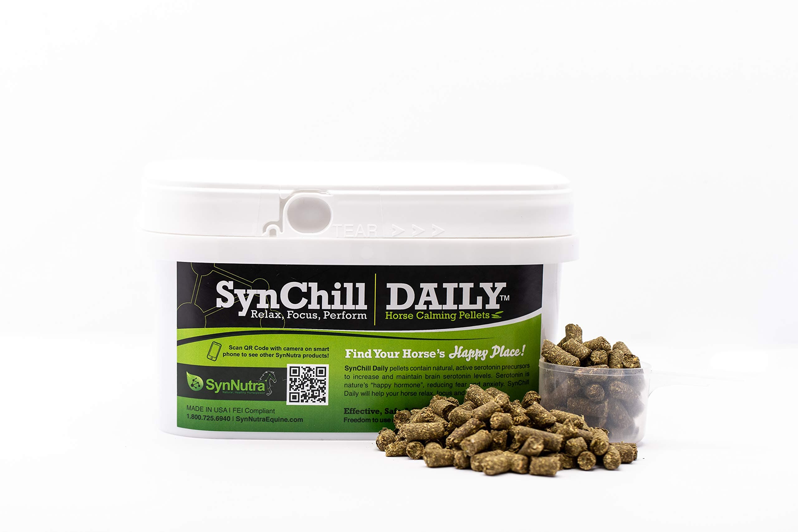SynNutra Equine SynChill 100% Natural & Nutritional Supplement, Lab Proven Results, Designed for Focus & Performance, Approved by Olympians and Veterinarians, Daily Pellets -30 Servings, Made in USA