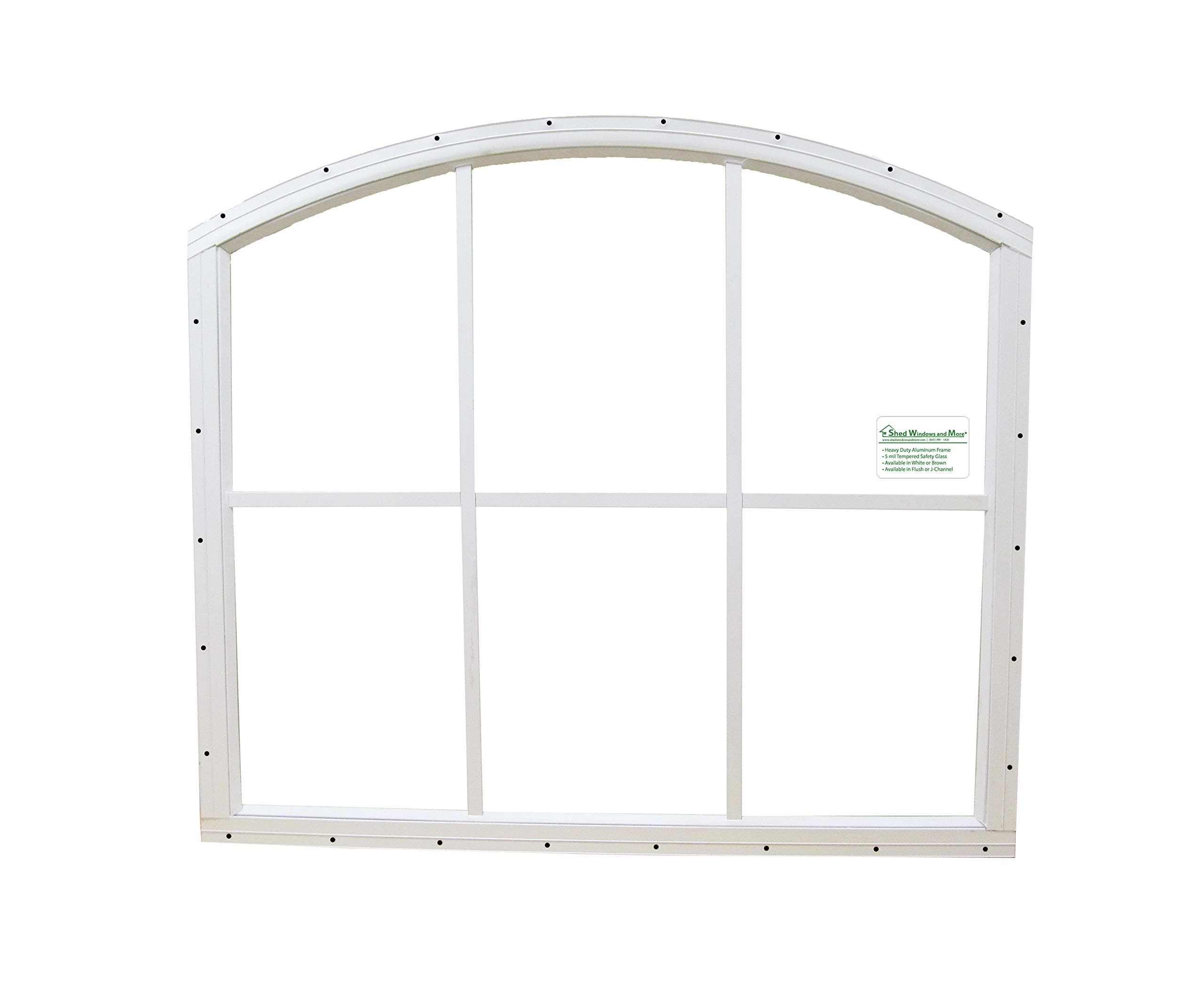 Shed Window 28 X 25 White 6 Lite Arched Top Safety Glass (White Flush)