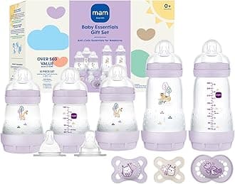 MAM Easy Start Anti-Colic Baby Bottle & Pacifier Set, 5 Self Sterilizing Bottles (3X 5oz, 2X 9oz) & 3 Original Pacifiers 0–16 Months + Extra Nipples, Newborn Feeding Gift Set