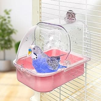 Bird Bath for Cage, Cleaning Pet Supplies Cockatiel Bird Bathtub with Hanging Hooks for Little Bird Parrots Spacious Parakeets Portable Shower for Most Birdcage (Pink)