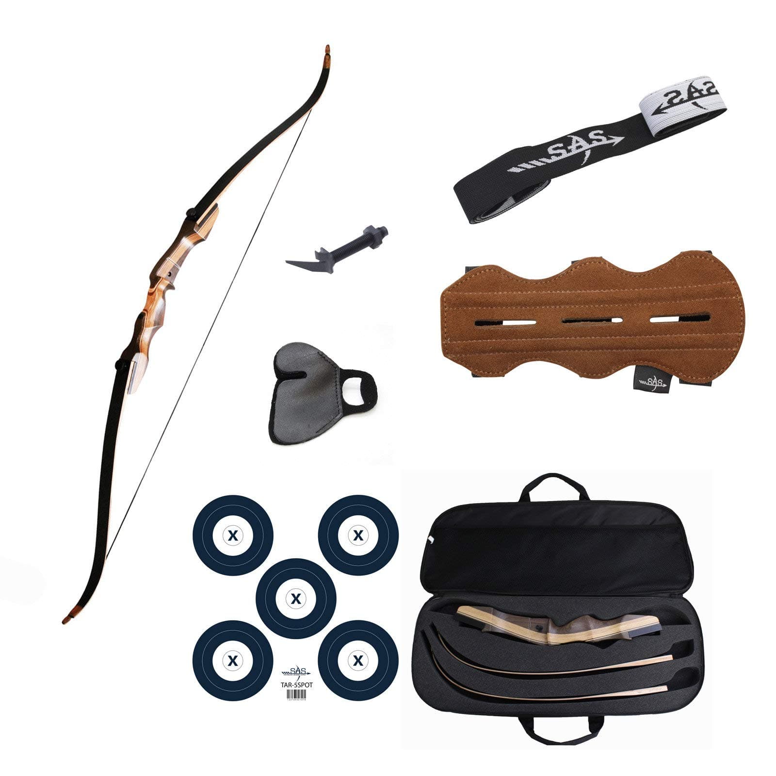 Southland Archery Supply SAS Sage Take Down Recurve Bow Combo Package Kit with Case, Armguard, Stringer, Arrow Rest and Paper Target