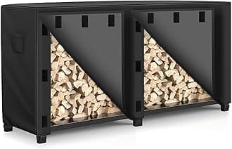 WLEAFJ 8 foot Outdoor Firewood Rack Cover Waterproof, Log Rack Cover, Wood Cover for Log Holder, 96" W x 24" D x 41" H, Black
