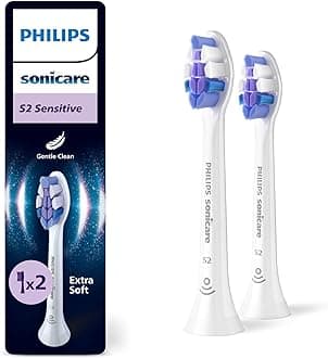 Sonicare S2 Sensitive, Genuine Replacement Toothbrush Heads, White, 2 Pack, HX6052/87