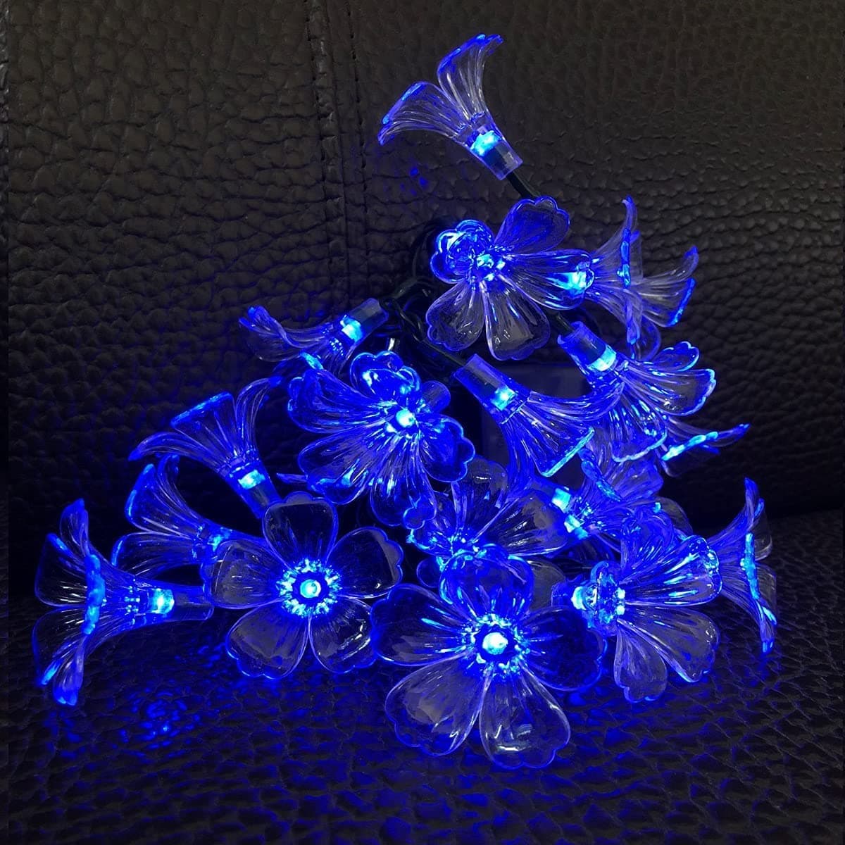 WONFASTWaterproof 15.7ft/4.8m 20 LED Morning Glory Flower Solar Fairy String Lights for Outdoor Gardens Homes Wedding Christmas Party and Holiday Decorations (4.8M Blue)