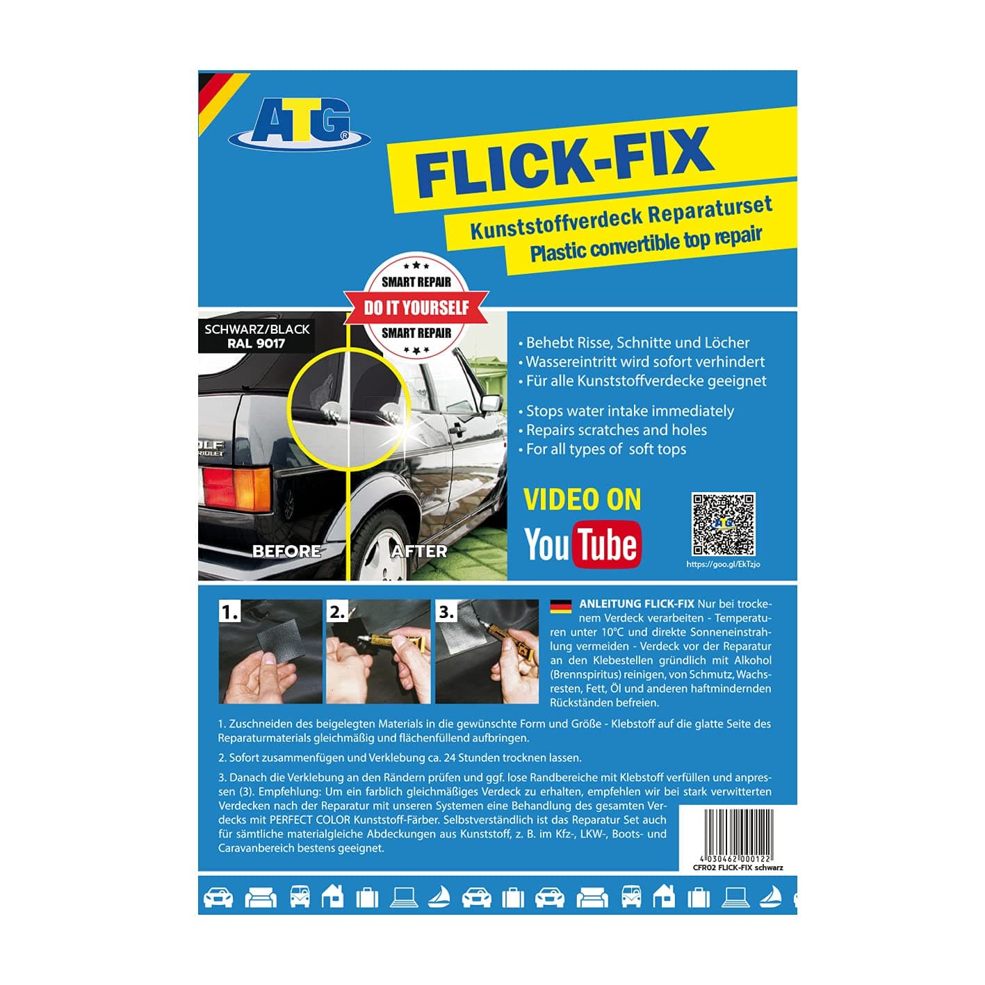 United Cabriofun ATG Patch Fix | Pond Foil Pool Patch Repair Kit | Black | Tarpaulins, Plastic Covers | Soft Top | Convertible Repair | Plastic Tarp