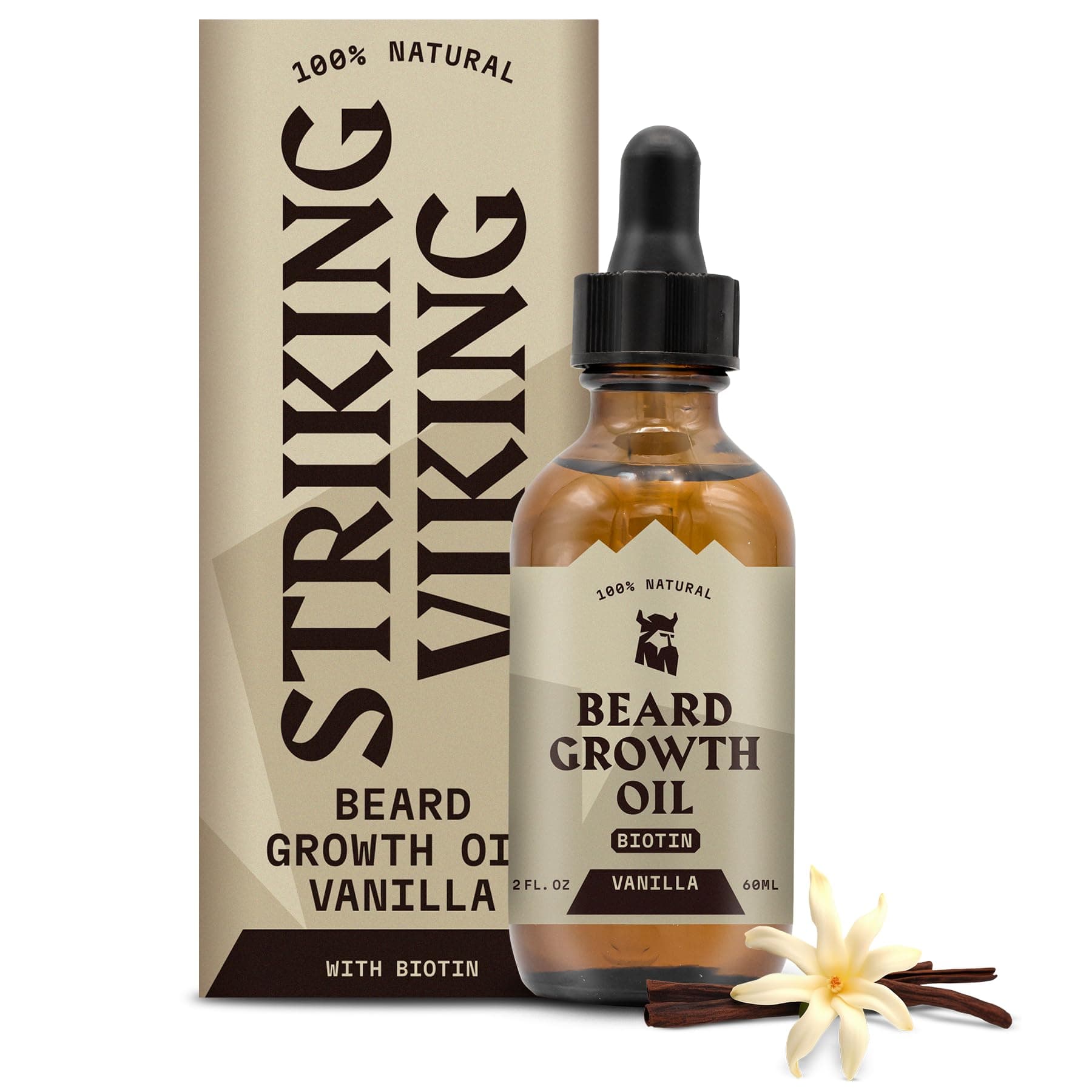 Beard Growth Oil - 2 Fl Oz, Vanilla - Beard Oil for Men with Biotin - Biotin-Infused Hair Growth Serum