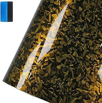 Forged Carbon Fiber Gloss Gold Vinyl Wrap Sticker Free Bubble Air Release DIY Decal Car Auto Vehicle Morotcycle Self Adhesive (2.5cm x 900cm)