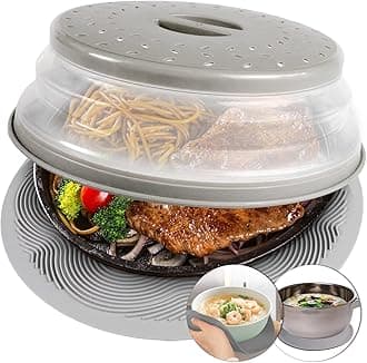 Best Match, Microwave Mat & Food Cover- Mat as Bowl Holder, Cover for Splatter Guard, Multi-use: Silicone Trivet,Dishes Drying,Utensils Rest,Hot Pad Hugger for Plate Kitchen Counter Oven,10 inch,Grey
