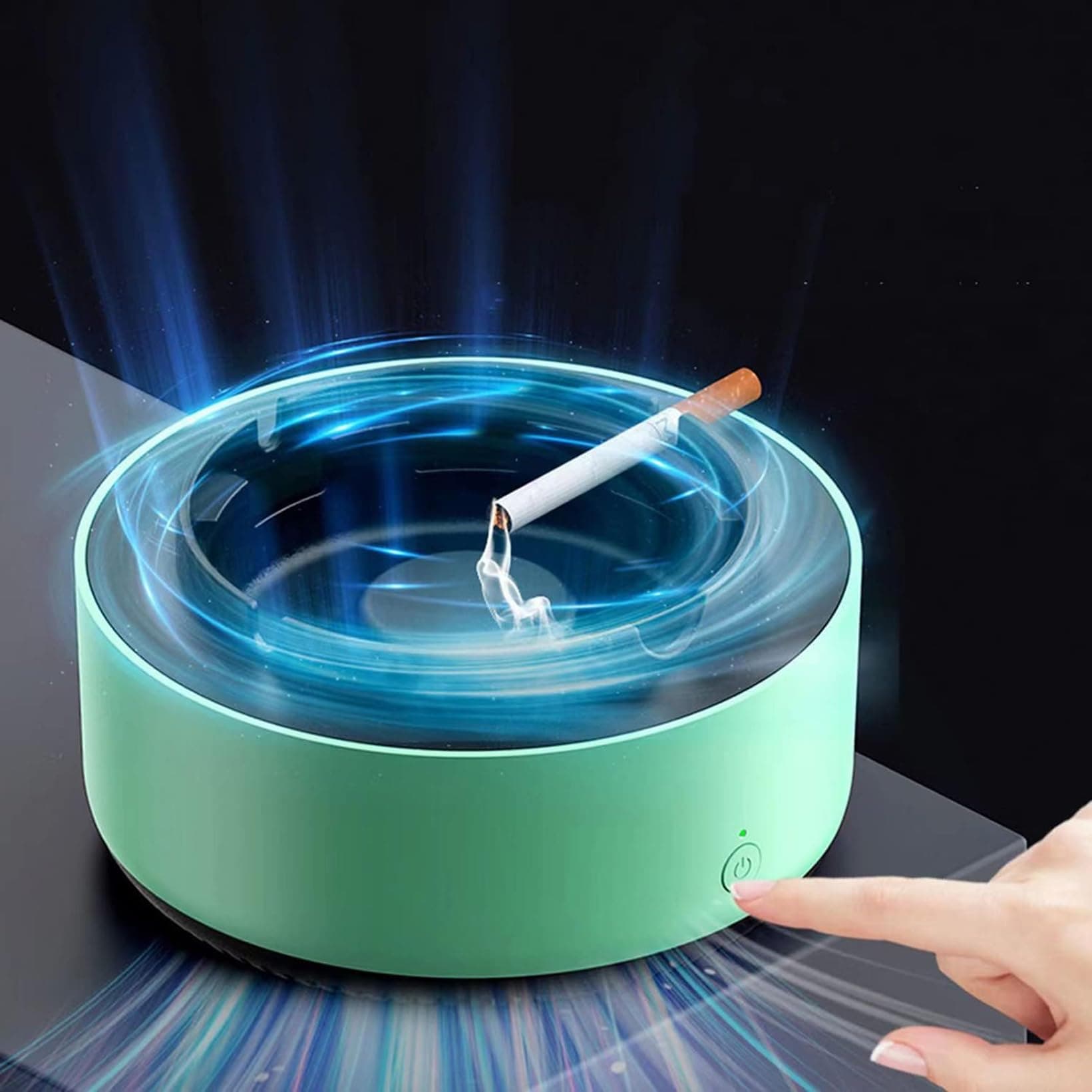 2 in 1 Air Purifier Multifunctional Smokeless Ashtray with Filter,Ashtrays for Cigarettes for Home Indoor Car Office(Green)