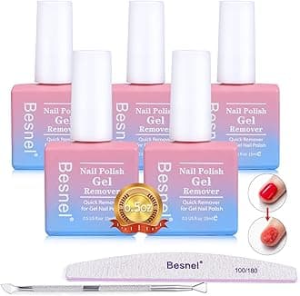 Gel Nail Polish Remover 5 Pack Professional Gel Polish Remover Non-Irritating Quick Easy,Nail Polish Gel Remover Tools Kit Nail File Cuticle Pusher Nail File Grit, No Need For Foil Soaking Or Wrapping