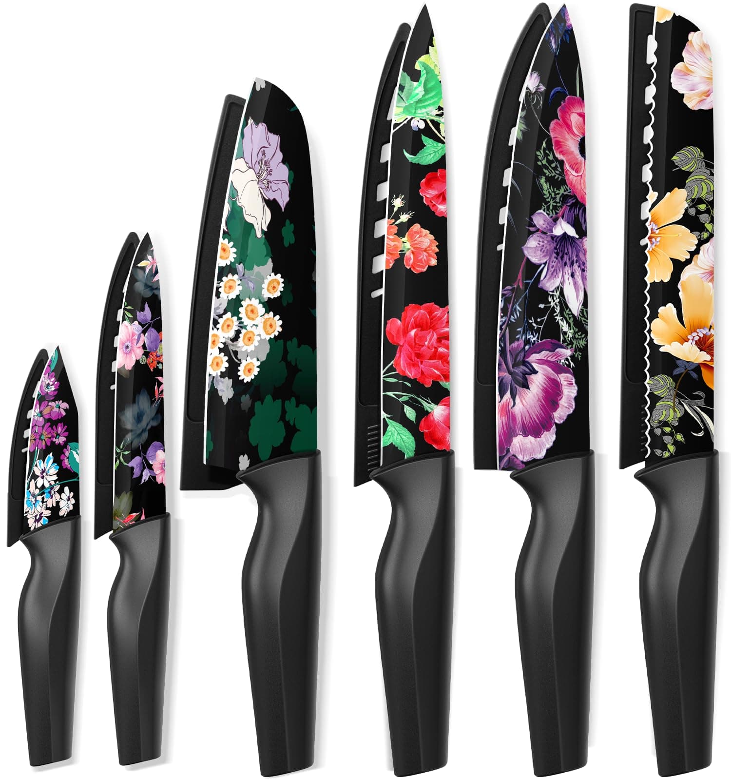 Knife Set, 12-Piece Flower Kitchen Knives Sets with Blade Guards, Dishwasher Safe, German High Carbon Stainless Steel, Perfect Gifts for Kitchen