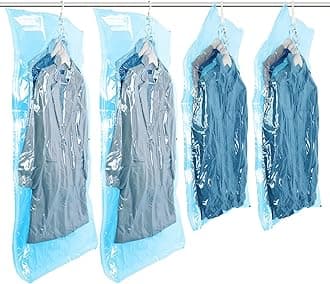 TAILI Hanging Vacuum Space Saver Bags for Clothes, Set of 4 (2 Long 53x27.6 inches, 2 Short 41.3x27.6 inches) Vacuum Storage Clothing Bags for Suits, Dress, Coats or Jackets, Vacuum Compressed Bags