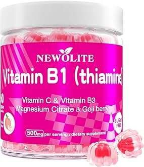 Vitamin B1 Gummies Chewable Thiamine 500mg & Vitamin B3 & Vitamin C,Sugar Free - Non GMO,Vegan,Natural Peach Flavor - Thiamine B1 Supplement for Adults & Kids