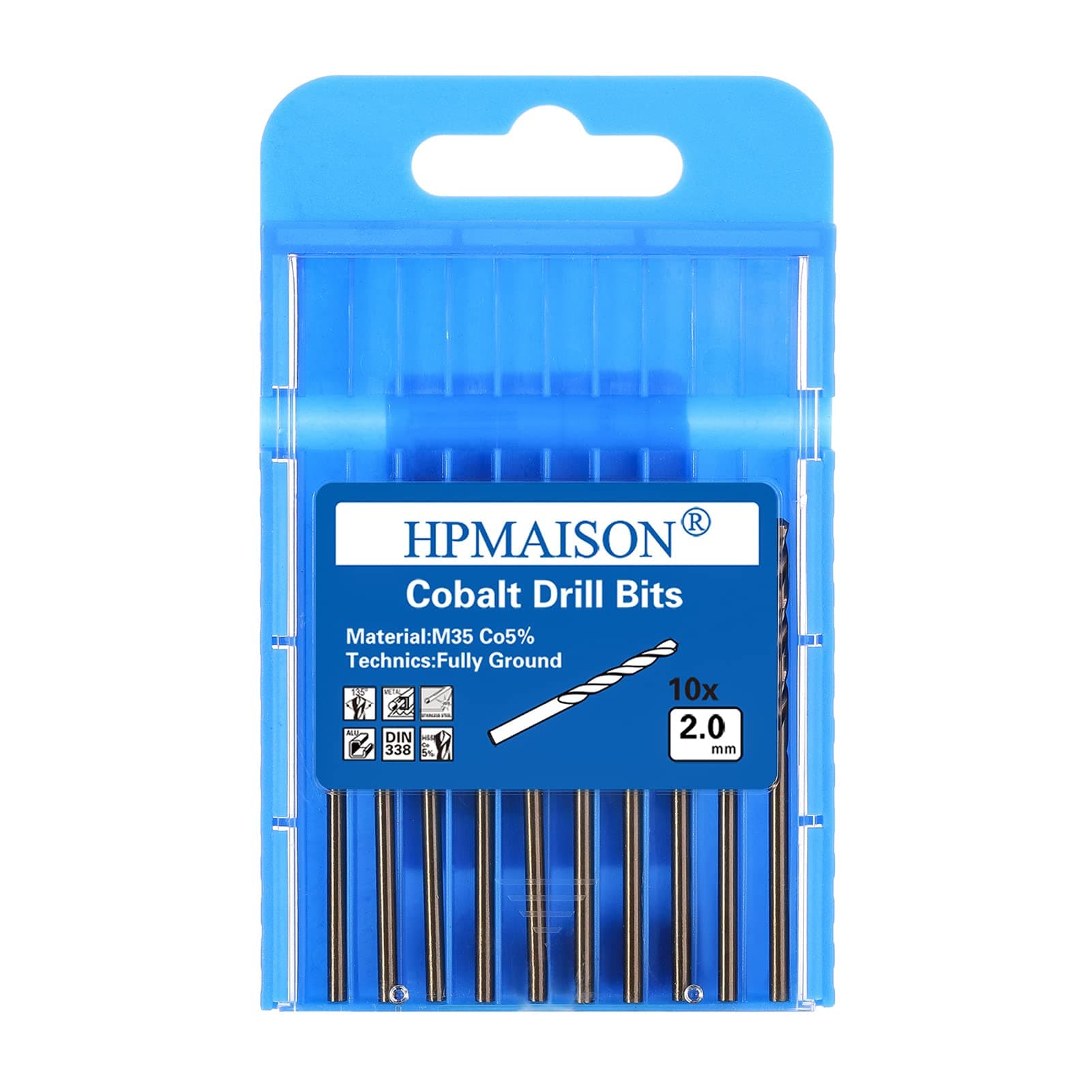 True 5% Cobalt Jobber Drill Bit Set, 10Pcs 2mm M35 High Speed Steel Twist Drill Bits, 118° Split Point Extremely Heat Resistant for Stainless Steel, Metal, Copper, Cast Iron, Wood, Plastic