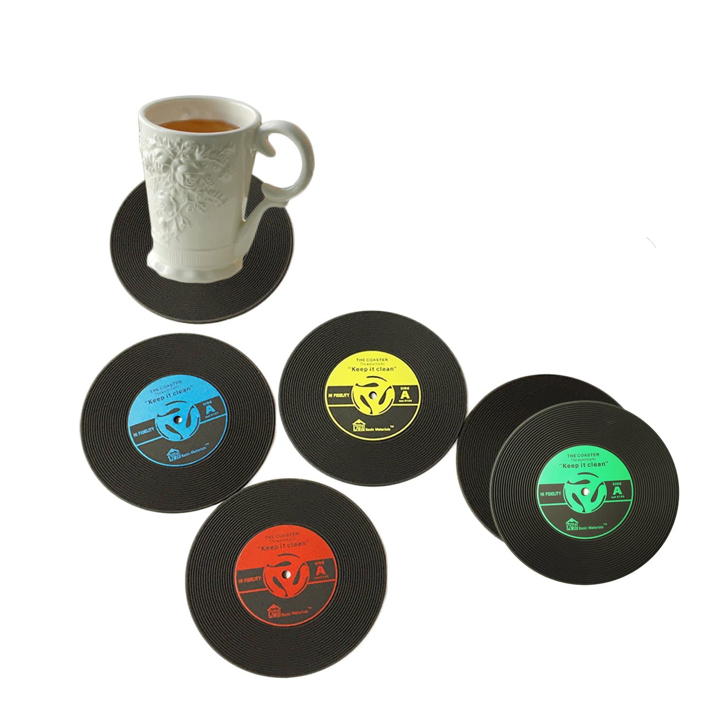 6 PCS Retro Vinyl CD Record Coasters for Coffee Drink Durable Non-Slip Cup Mat