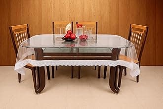 STITCHNEST PVC Transparent 10 Seater Dining Table Cover with White Lace, ( 60x108 Inches )