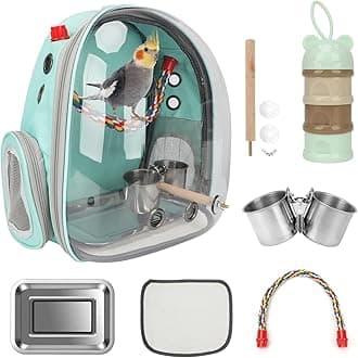 Rypet Bird Carrier Backpack Parrot Portable Breathable Bag Pet Bird Lightweight Travel Cage with Standing Perch and Stainless Steel Tray（Mint Green）