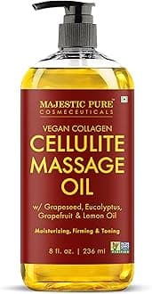 MAJESTIC PURE Cellulite Massage Oil - with Vegan Collagen & Stem Cells, Unique Blend of Massage Essential Oils - Anti Cellulite Oil Improves Skin Tightening and Firming, 8 fl oz