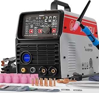 ANDELI 8 in 1 AC/DC Cold Aluminum TIG Welder 200Amp with PULSE，110V/220V Dual Voltage AC TIG/DC TIG/Pulse TIG/LIFT TIG/Cold/SPOT/Stick Multiprocess TIG Welding Machine，Large LED Display IGBT Inverter