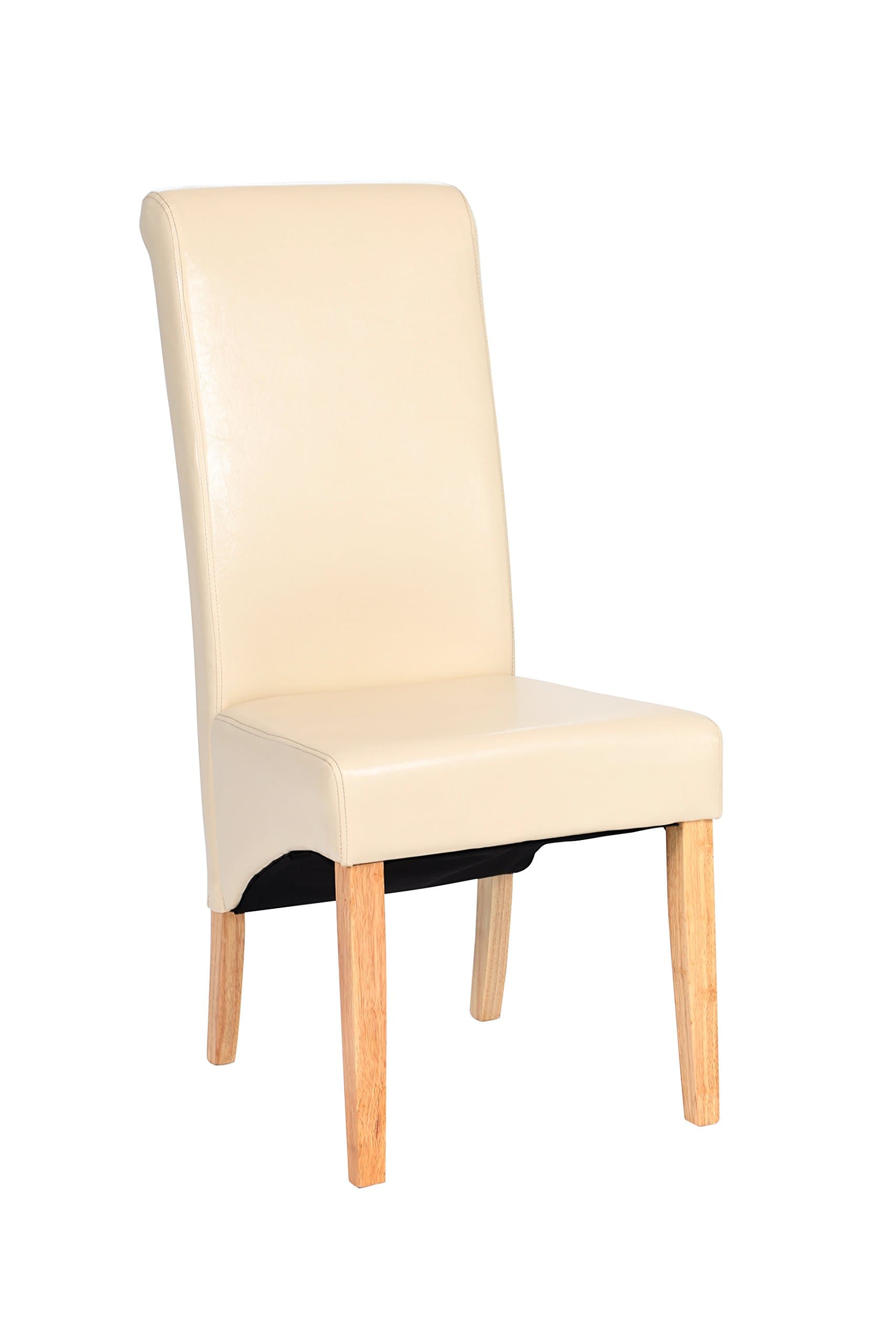 PML DELUXE SUPREME BONDED LEATHER DINING CHAIR ROLL TOP HIGH BACK OAK WOOD LEGS (CREAM)