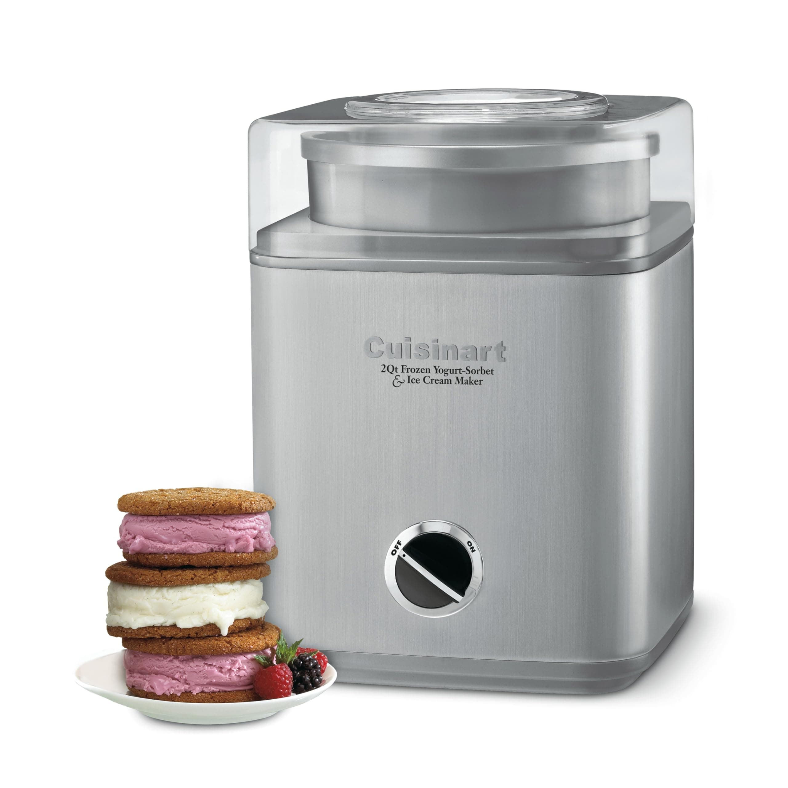 Ice Cream Maker Machine, 2-Quart Ice Cream, Sorbet and Frozen Yogurt Machine, Fully Automatic Double-Insulated Freezer Bowl Makes Frozen Desserts in Under 30 Minutes, ICE30BCP1, Silver