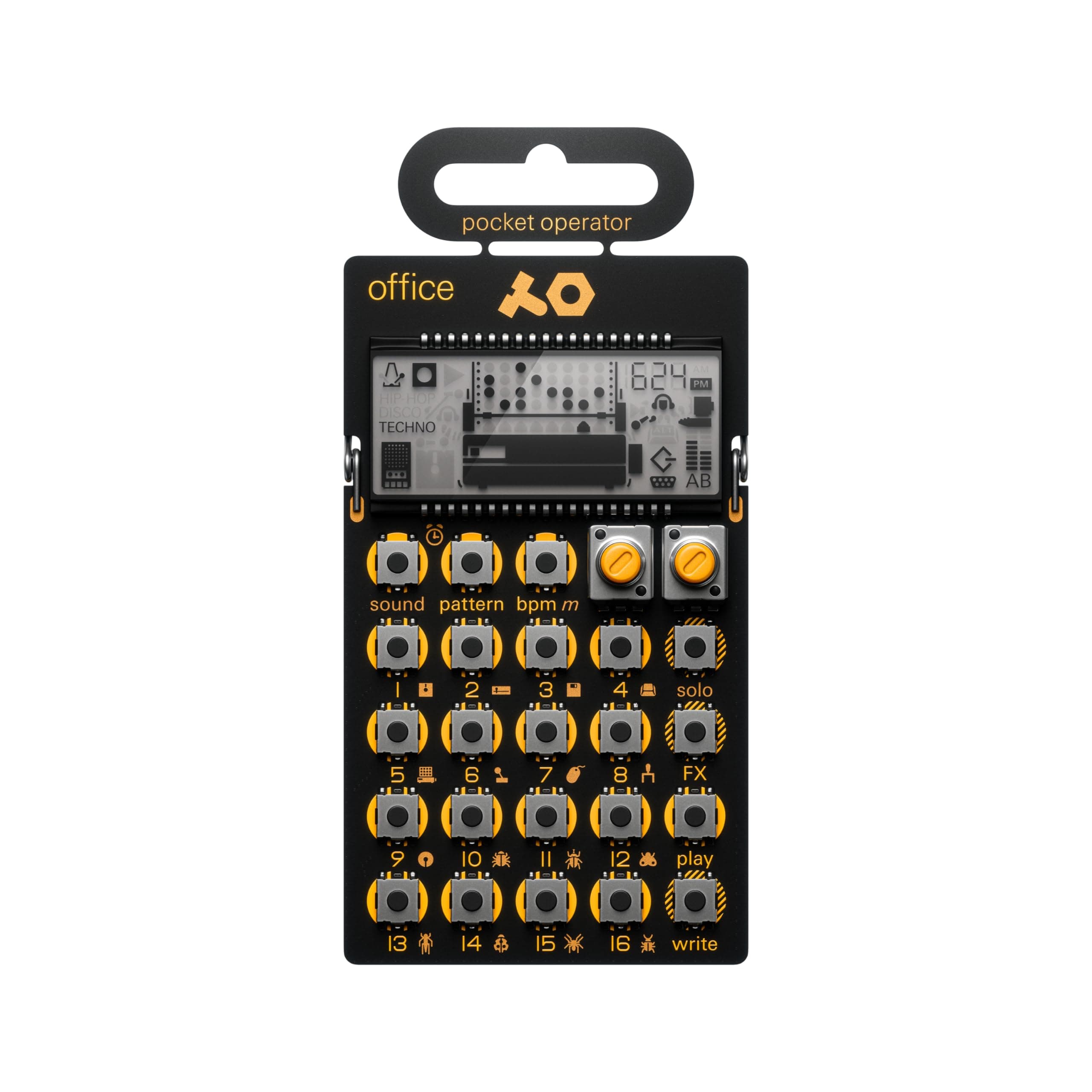 pocket operator PO-24 office, noise percussion drum machine and sequencer, with parameter locks, solo functionality and punch-in effects