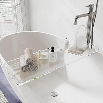 Bathtub Tray Clear Acrylic Bath Tub Tray Table, Bathtub Against Wall Anti-Slip Bathtub Caddy Tray, for Luxury Home Bathrooms Bathtub Caddy Bath Tub Table Caddy 32.3 * 7.87 * 1.18in