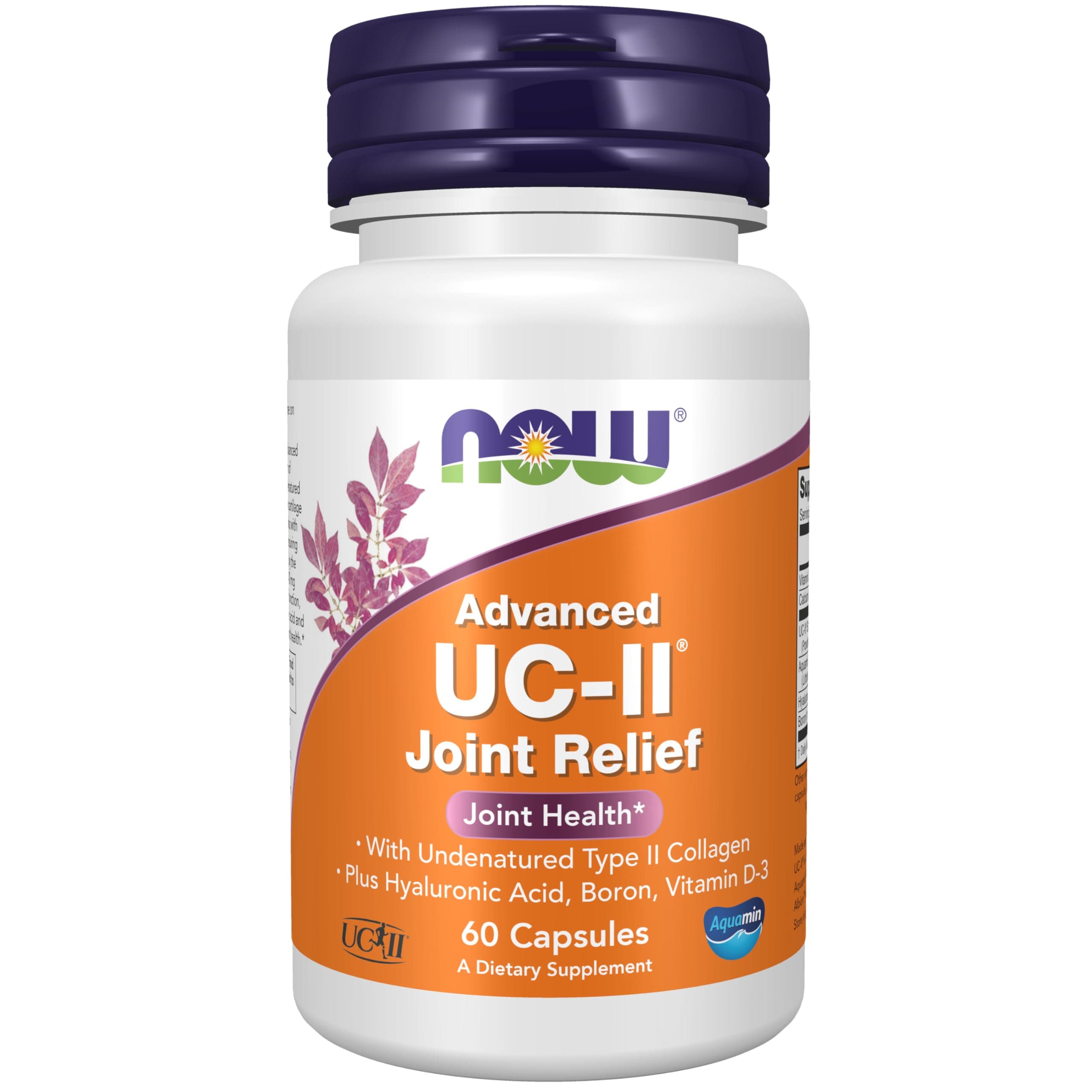 NOW Supplements, UC-II Advanced Joint Relief with Undenatured Type II Collagen, plus Hyaluronic Acid, Boron, Vitamin D-3, 60 Veg Capsules