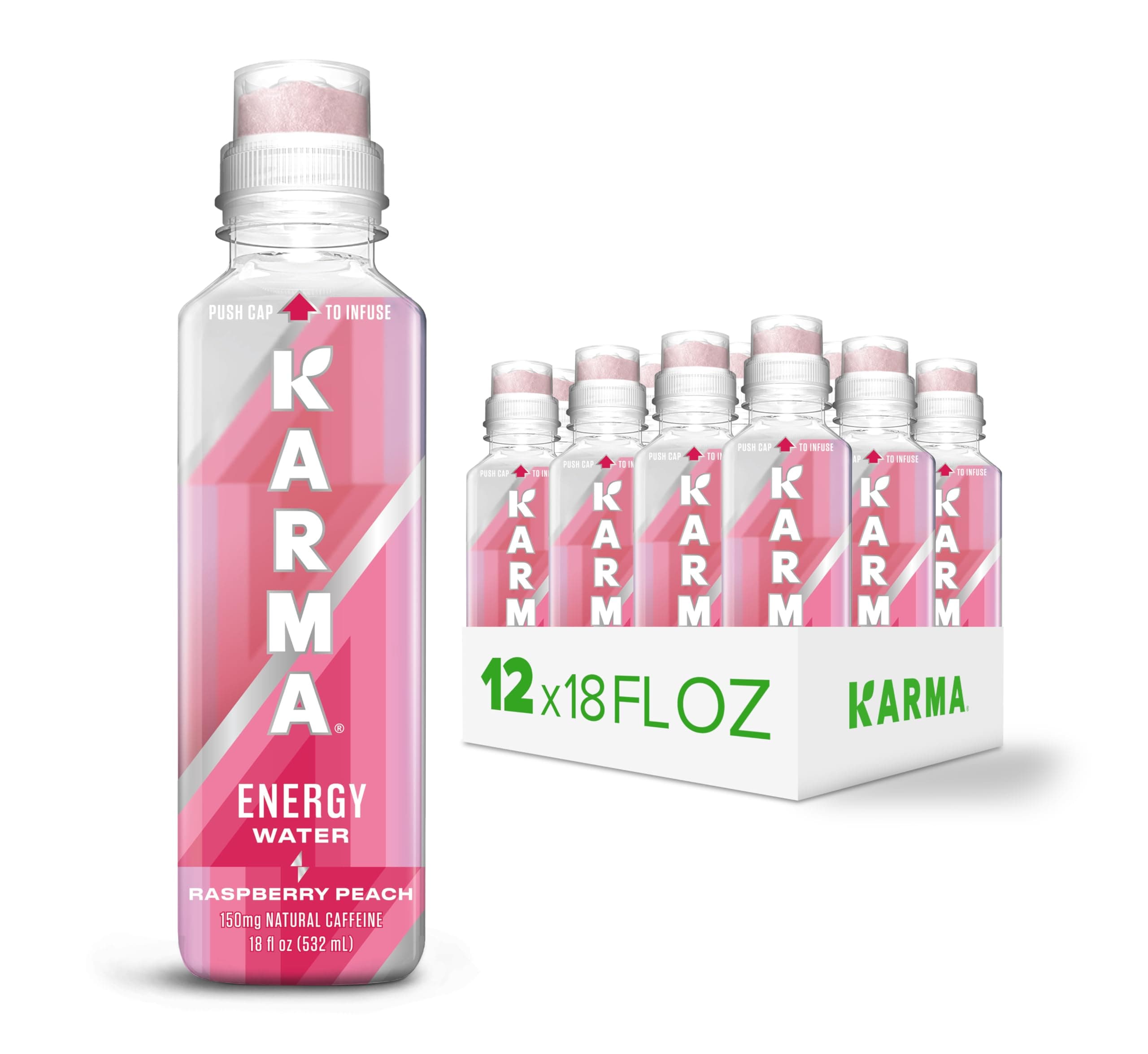 Karma Energy Drink 12 Pack, Raspberry Peach Caffeinated Water with CognizinÂ Nootropics, Vitamins & Immune Support, Low Calorie