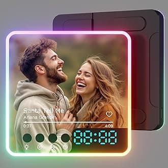 witfox Personalized Music Fridge Magnet with LED Glow & Digital Clock - Custom Spotify Photo Plaque for Refrigerator - Unique Song Gift for Couples, Family for Valentine's & Christmas - 1 Photo