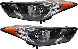 2011 2012 2013 Elantra Headlights,Headlight Assembly Fit for Hyundai Elantra 2011-2013 Halogen Headlamp Repalcement Driver Passenger Side Black Housing Amber Reflector Clear Lens