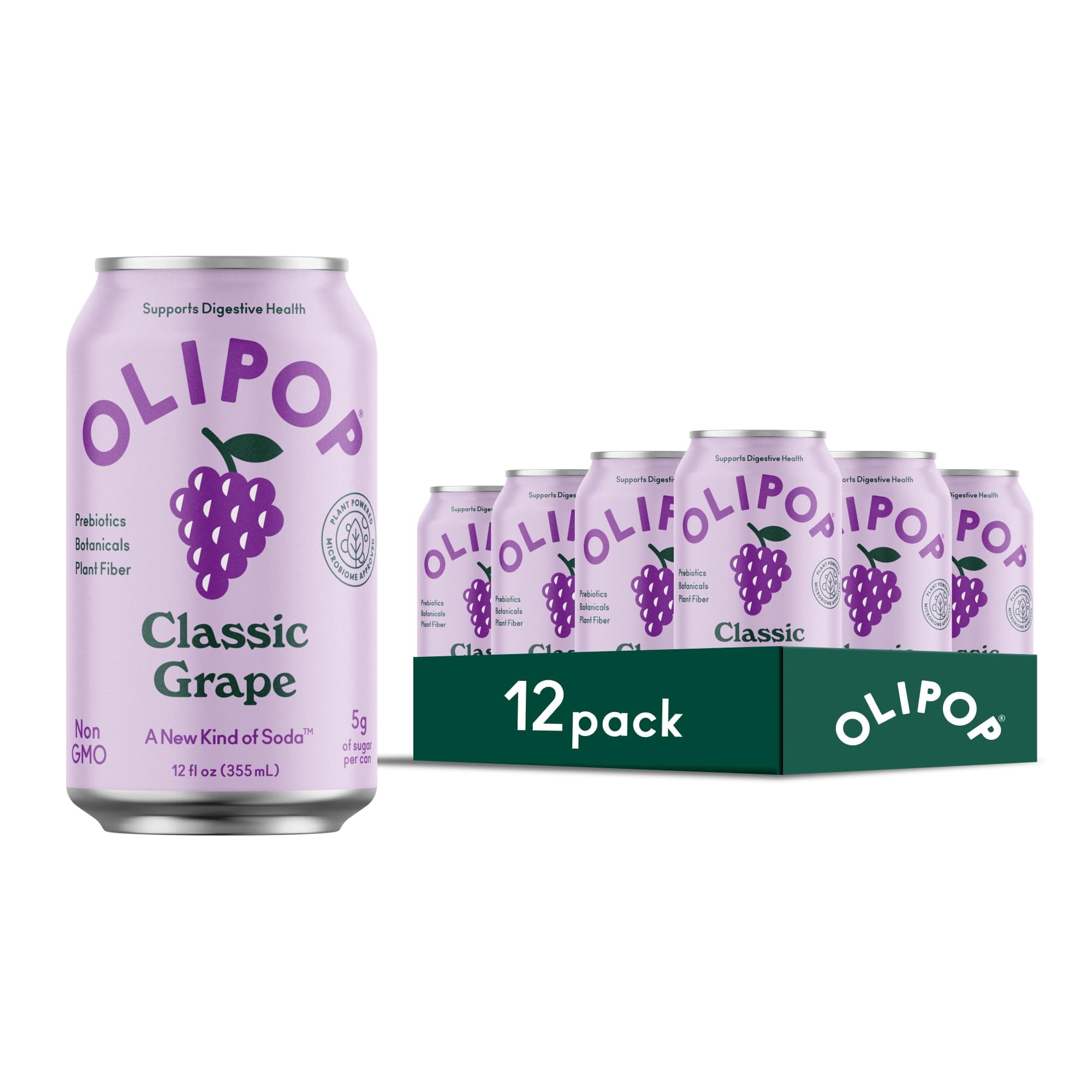 Prebiotic Soda Pop, Classic Grape, Pantry Pack Packed with Prebiotics, Fiber, and Botanicals, Gluten Free, GMO Free, 12oz (12-Cans)