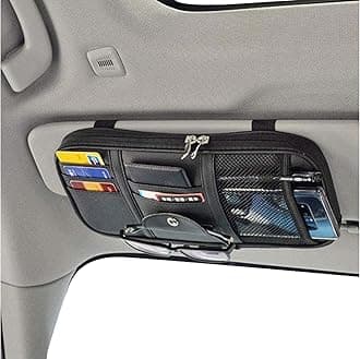Da by Car Sun Visor Organizer, Multi-Pocket Visor Organizer Storage Pouch for Cars, SUVs & Trucks with Double Zippers, Elastic Bands & Glasses Clip - Organizes Essentials Keep Tidy (Black)