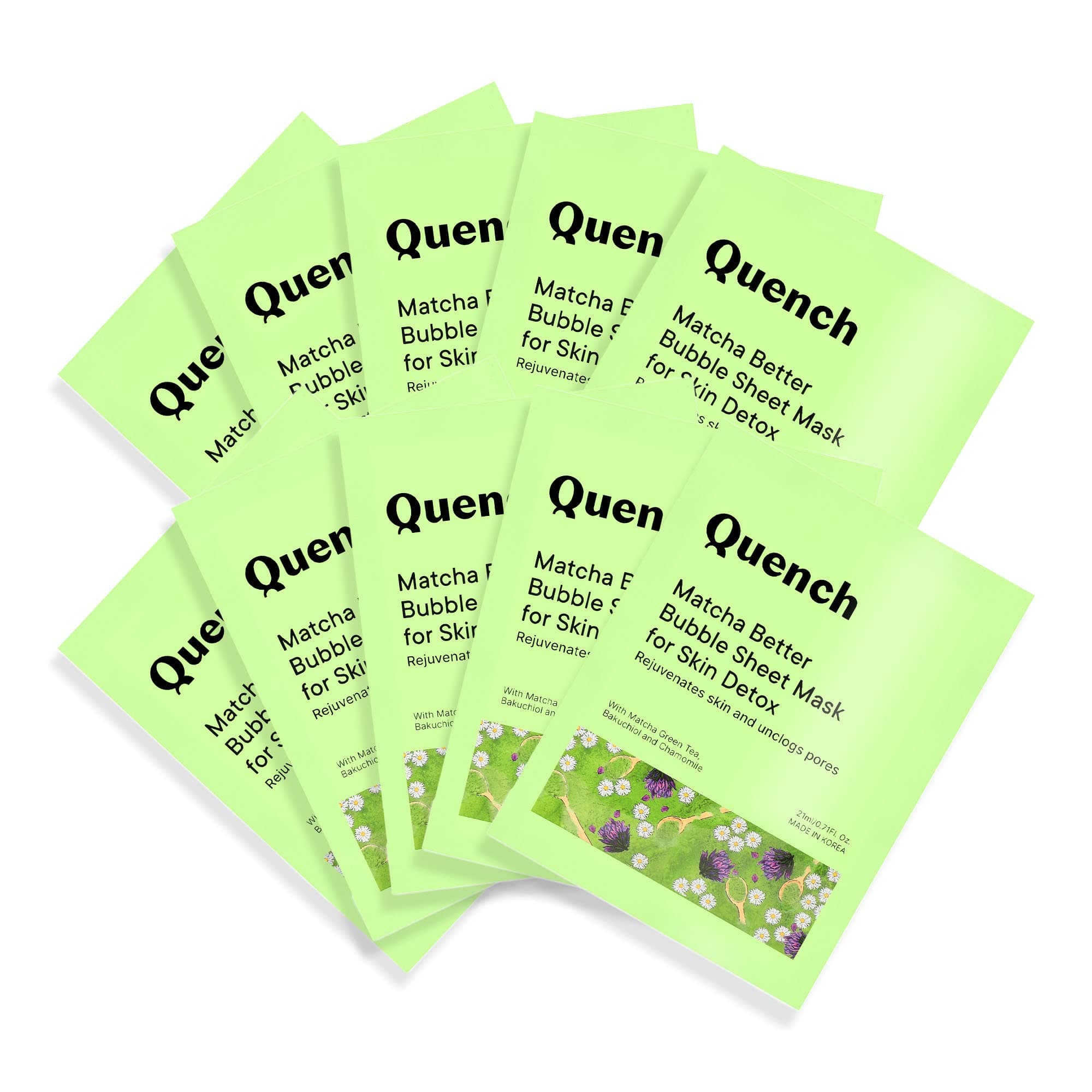 QUENCH BOTANICS Korean Bubble Sheet Mask With Matcha Green Tea Anti-Oxidants, Self-Foaming Korean Mask For Glowing Skin, Deep Cleanses & Purifies Skin, Made In Korea (Pack Of 10)