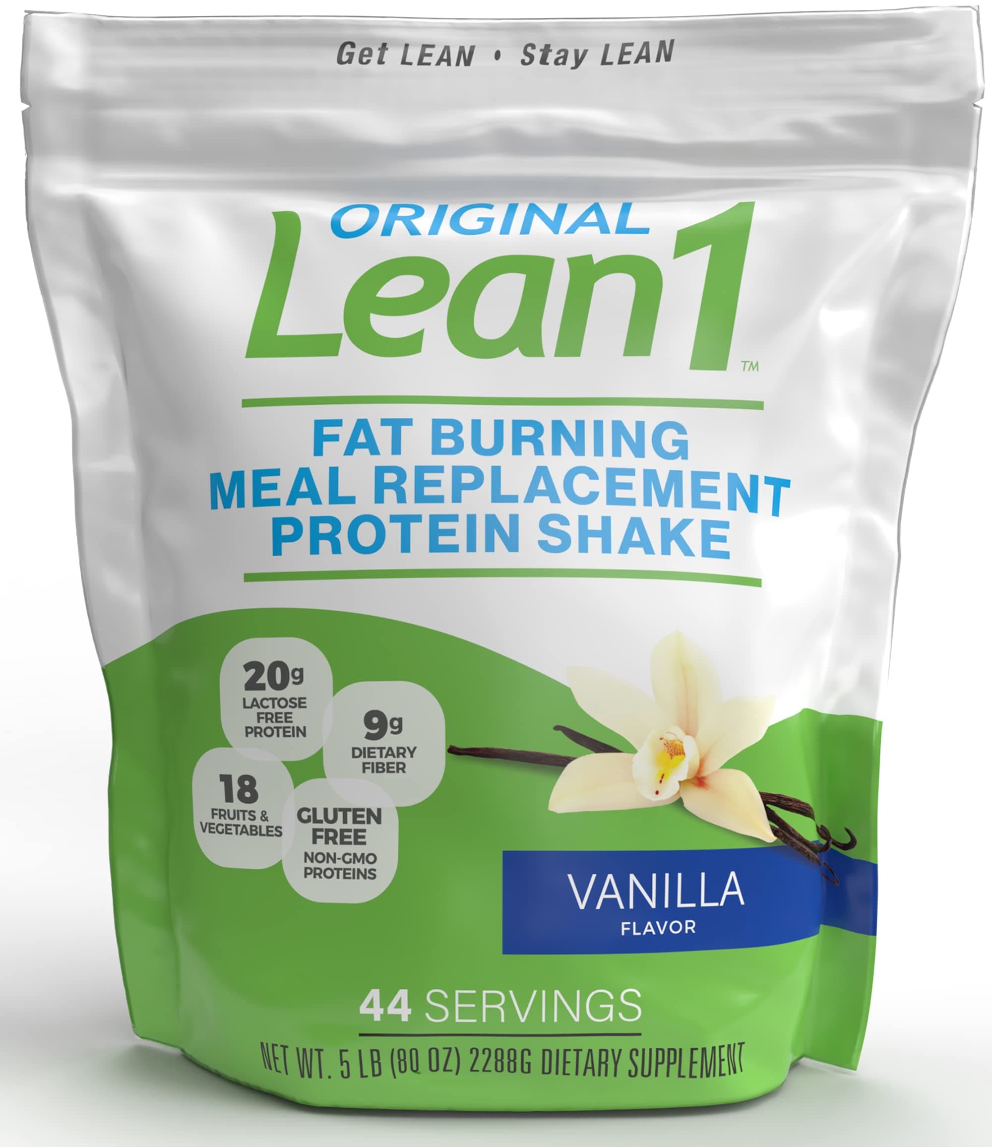 Lean1 Vanilla, Meal Replacement Protein Shake, 44 Servings in a 5lb Bag