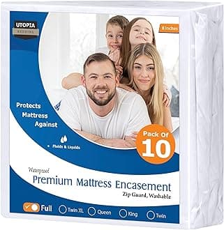 Utopia Bedding Premium Waterproof Bed Bug Mattress Cover, Full Zippered Mattress Protector, 8 Inches Deep, Dust Mite Proof 6-Sided Mattress Encasement for Bed (Pack of 10)