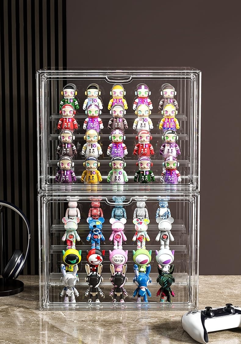 Clear Acrylic Display Case with Magnetic Door,Display Storage Box Countertop Cube with 3 Tier Removable Ladder Shelves,Dustproof Protection Showcase for Action Figures, Toys, Collectibles,1PCS