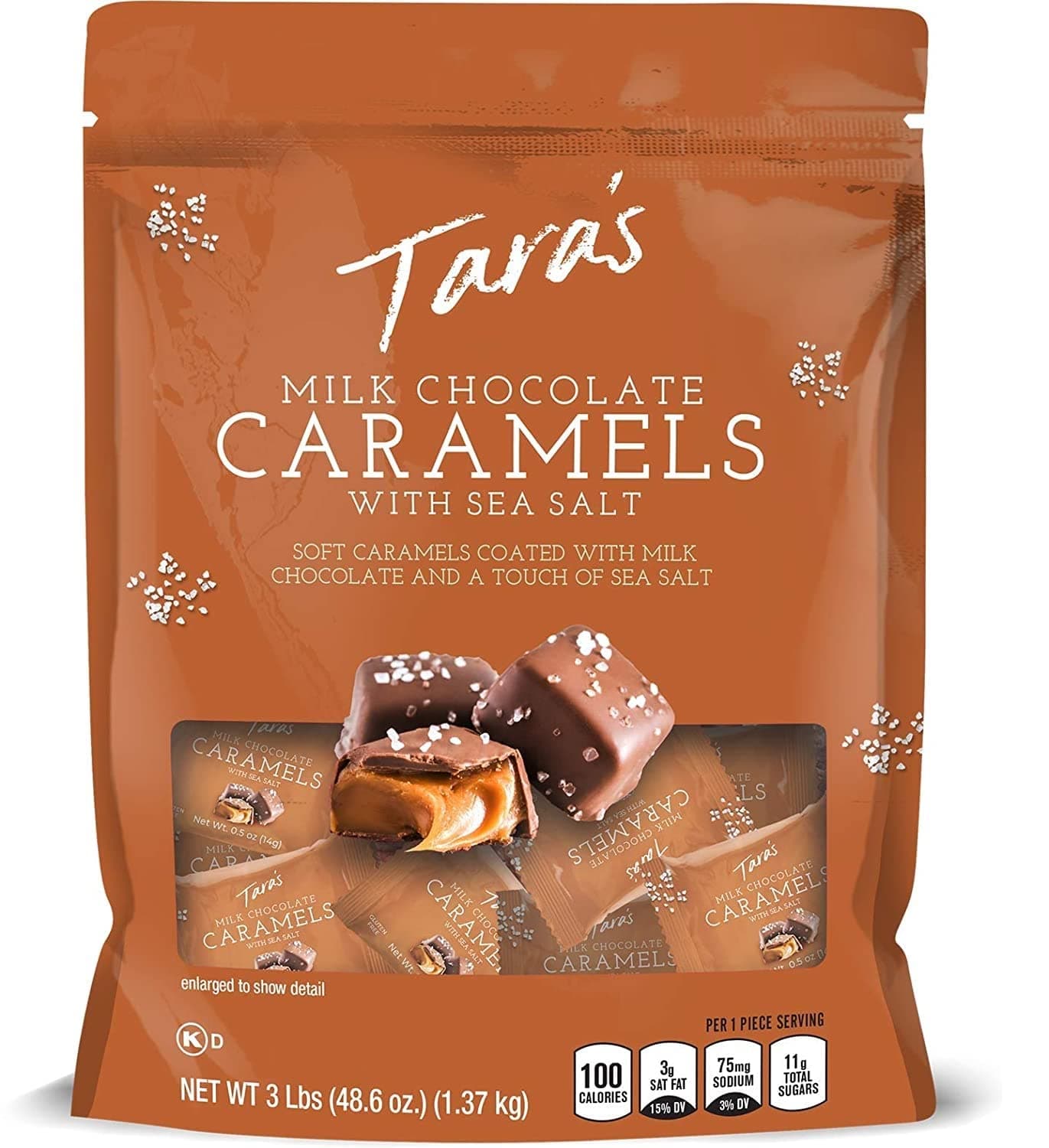 Tara's Small Batch Milk Chocolate Covered Sea Salt Soft Caramels, 3 Pound Milk Chocolate 48.6 Ounce