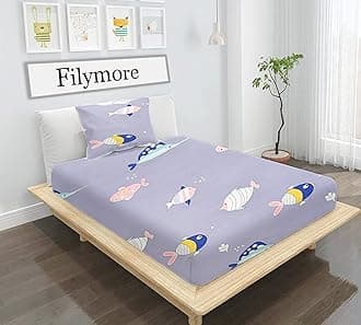 Filymore Fish Single Bedsheet for Kids Cute Purple bedsheet for Kids Cartoon Bedsheet Made with Pure Microfiber(Size 60 X 90 Inches) 1 Bedsheet with Pillow Cover (Color-Purple)