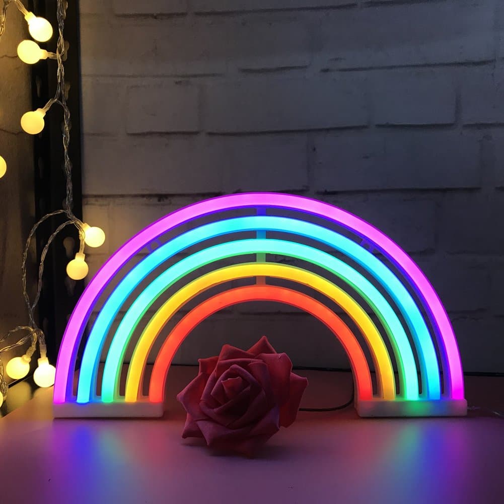 QiaoFei Neon Light,LED Rainbow Sign Shaped Decor Light,Wall Decor for Chistmas,Birthday Party,Kids Room, Living Room, Wedding Party Decor Light